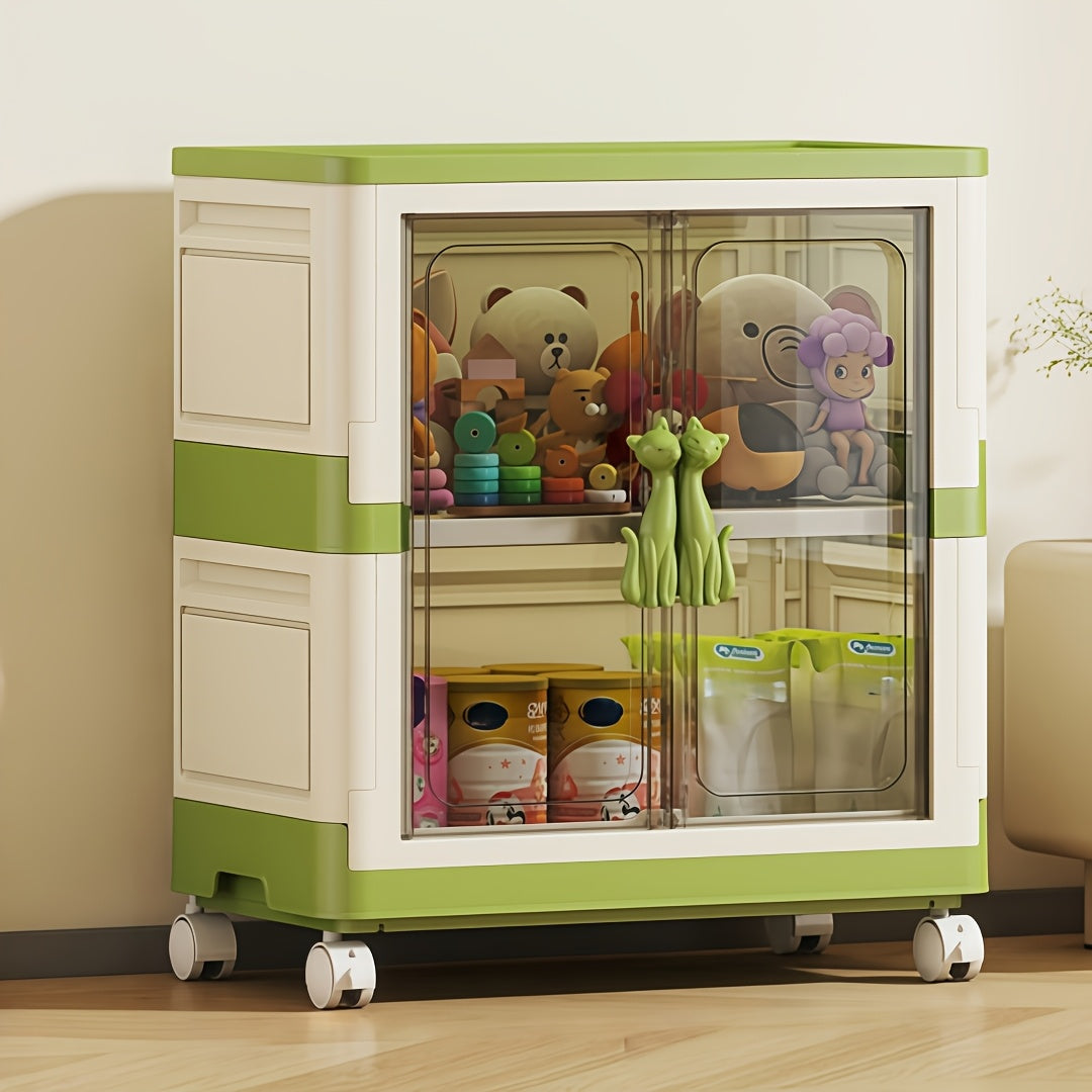 Portable Clothes Storage Organizer, Foldable Plastic Wardrobe with Wheels, 1\u002F2 Tier Stackable Clothing Organizer with Clear Magnetic Doors And Compartments, Ideal for Bedroom, Dorm, Small Space (Macaron Green), Portable Closets