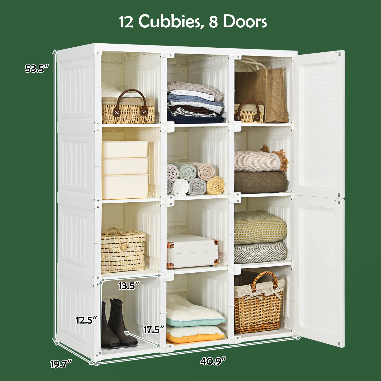COSTWAY Portable Closet Clothes Foldable Armoire Wardrobe Closet w\u002F 12 Cubby Storage