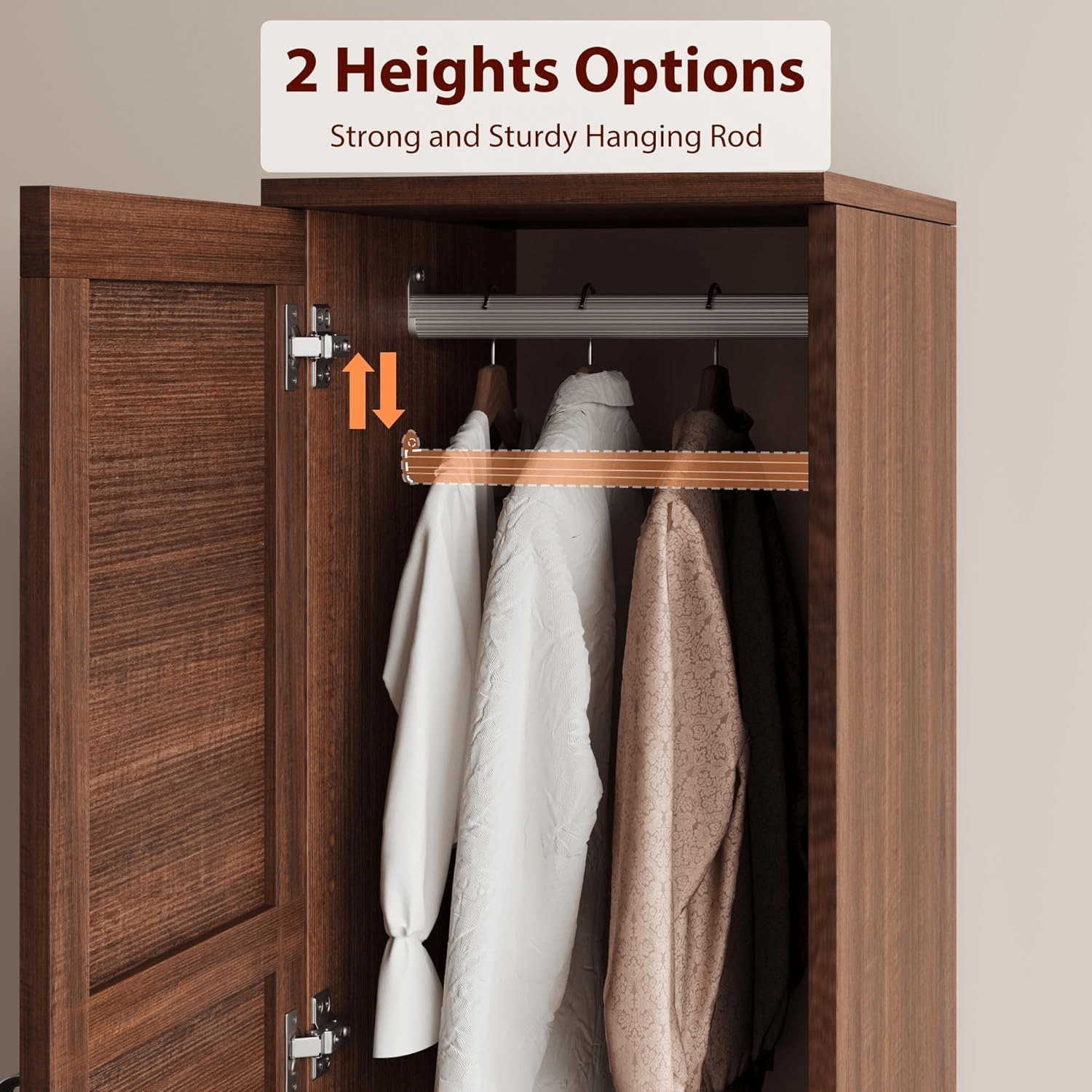 Heavy-Duty Walnut Armoire Wardrobe Closet with 2 Doors, 72-Inch Height, Hanging Rod & 18 Adjustable Shelves - Narrow Brown Wood Suitable for Bedroom, Dressing Room, Small Spaces, Space-Saving Organizer, Portable Closets