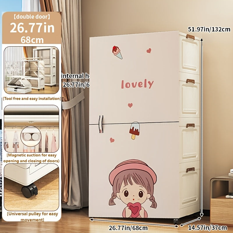 A 26.77 Inch Simple Wardrobe, Portable Storage Box, Foldable Storage Cabinet, Multifunctional Wardrobe Organizer, Suitable for Hanging Clothes, Suitable for Bedrooms, Cloakrooms, Clothing Stores, Laundry Rooms, Walk-in Wardrobes, Etc
