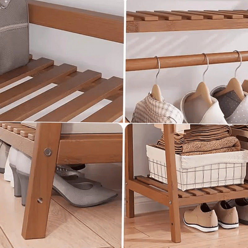 50.69in Apartment, bedroom Indispensable Cloth Bag Hangers 31.98in Portable Bamboo Wardrobe: Storage Organizer withHangers, Shelves, Bags, 5 Side Racks. Sturdy, Durable Quick & Easy Assembly. Ideal for Premium Stores, Laundry, Balconies.