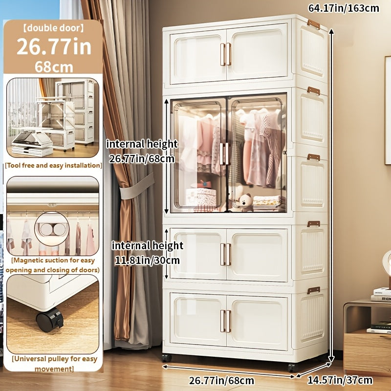 A 26.77 Inch Simple Wardrobe, Portable Storage Box, Foldable Storage Cabinet, Multifunctional Wardrobe Organizer, Suitable for Hanging Clothes, Suitable for Bedrooms, Cloakrooms, Clothing Stores, Laundry Rooms, Walk-in Wardrobes, Etc