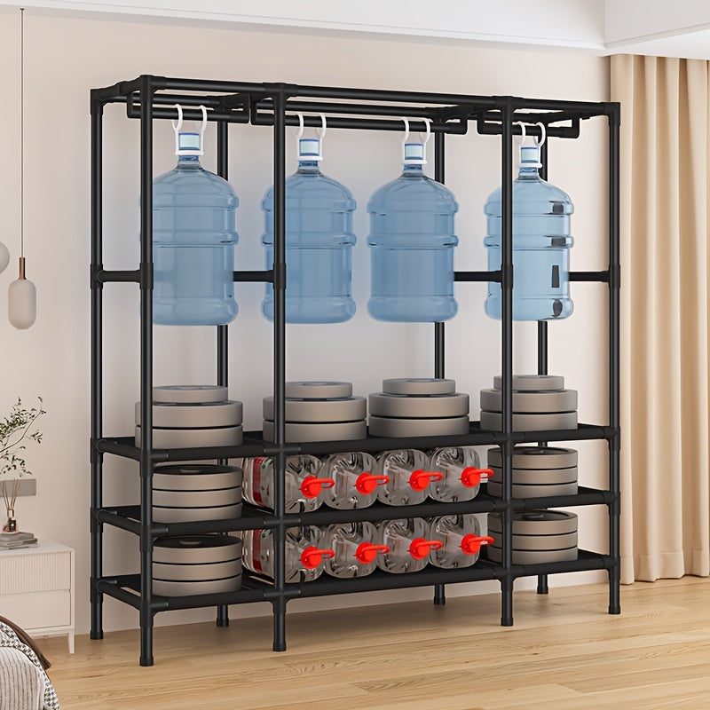 Portable Wardrobe with Drawers, Foldable, Beige, Minimalist Design, Includes Hanging Rod, 19mm Thickened Steel Tubing, Sturdy Multi-layer Storage Unit, Easy to Assemble, Suitable for Bedroom Use.