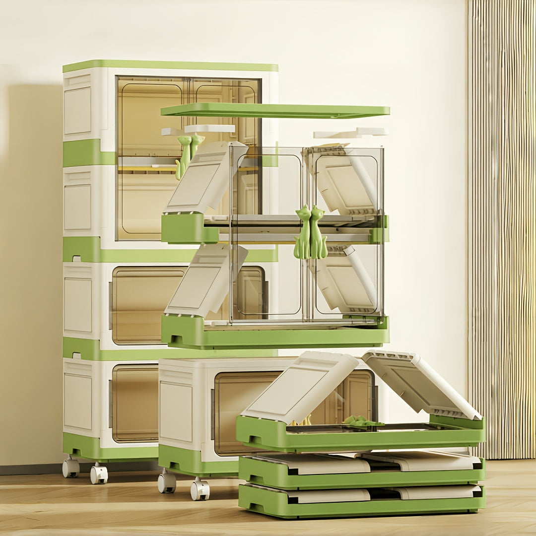 Portable Clothes Storage Organizer, Foldable Plastic Wardrobe with Wheels, 1\u002F2 Tier Stackable Clothing Organizer with Clear Magnetic Doors And Compartments, Ideal for Bedroom, Dorm, Small Space (Macaron Green), Portable Closets