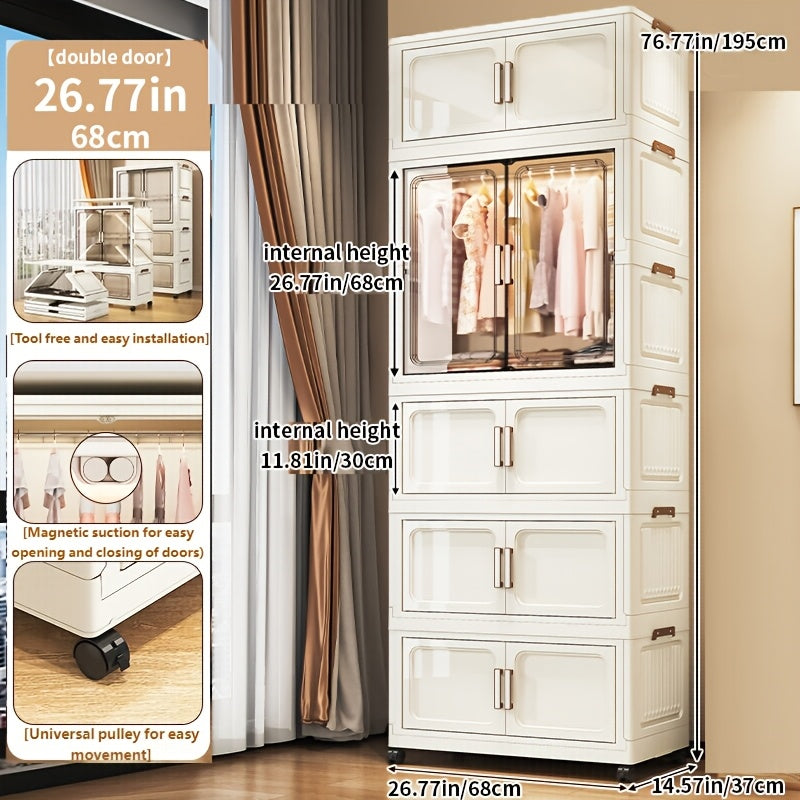 A 26.77 Inch Simple Wardrobe, Portable Storage Box, Foldable Storage Cabinet, Multifunctional Wardrobe Organizer, Suitable for Hanging Clothes, Suitable for Bedrooms, Cloakrooms, Clothing Stores, Laundry Rooms, Walk-in Wardrobes, Etc